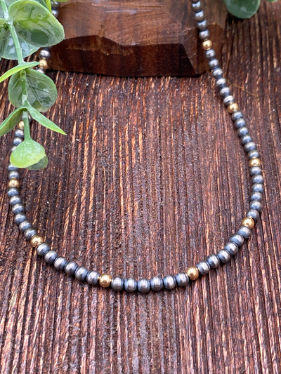 Cindy Sterling Silver & Gold Navajo Necklace - 18"