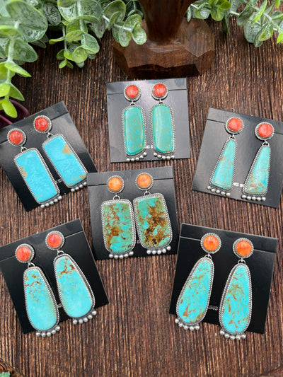 Emersyn Round Spiny Post Turquoise Drop Sterling Earrings on