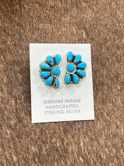 Candleridge Turquoise Round Center Half Circle Cluster Post Earrings - .8"