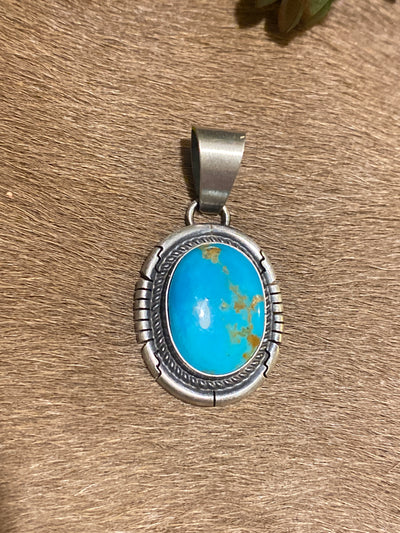 Frankston Notched Sterling Turquoise Pendant - Blue