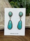 Lindsay Roped Scallop Edge Kingman Turquoise Double Stone Earrings