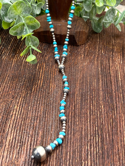 Hill Tumbled Turquoise & Varied Navajo Y Necklace - 20"