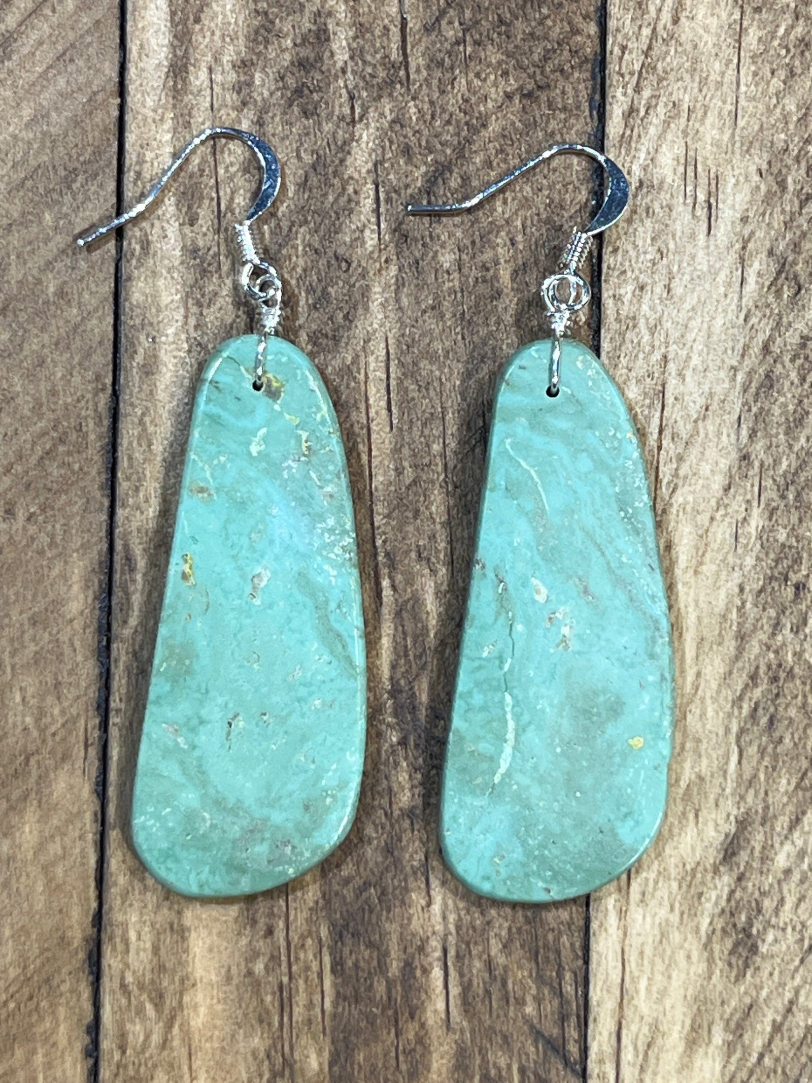 Freida Green Turquoise 1.75" Slab Fish Hook Earrings