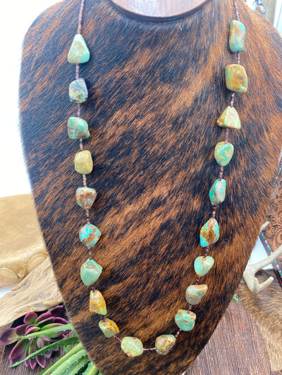 Venice Tumbled Turquoise & Brown Heishi Necklace - 32"