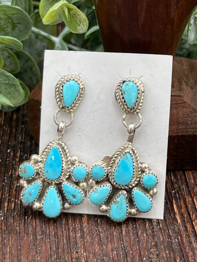 Beautiful Day Linked Kingman Turquoise Teardrop Earrings - 1.75'