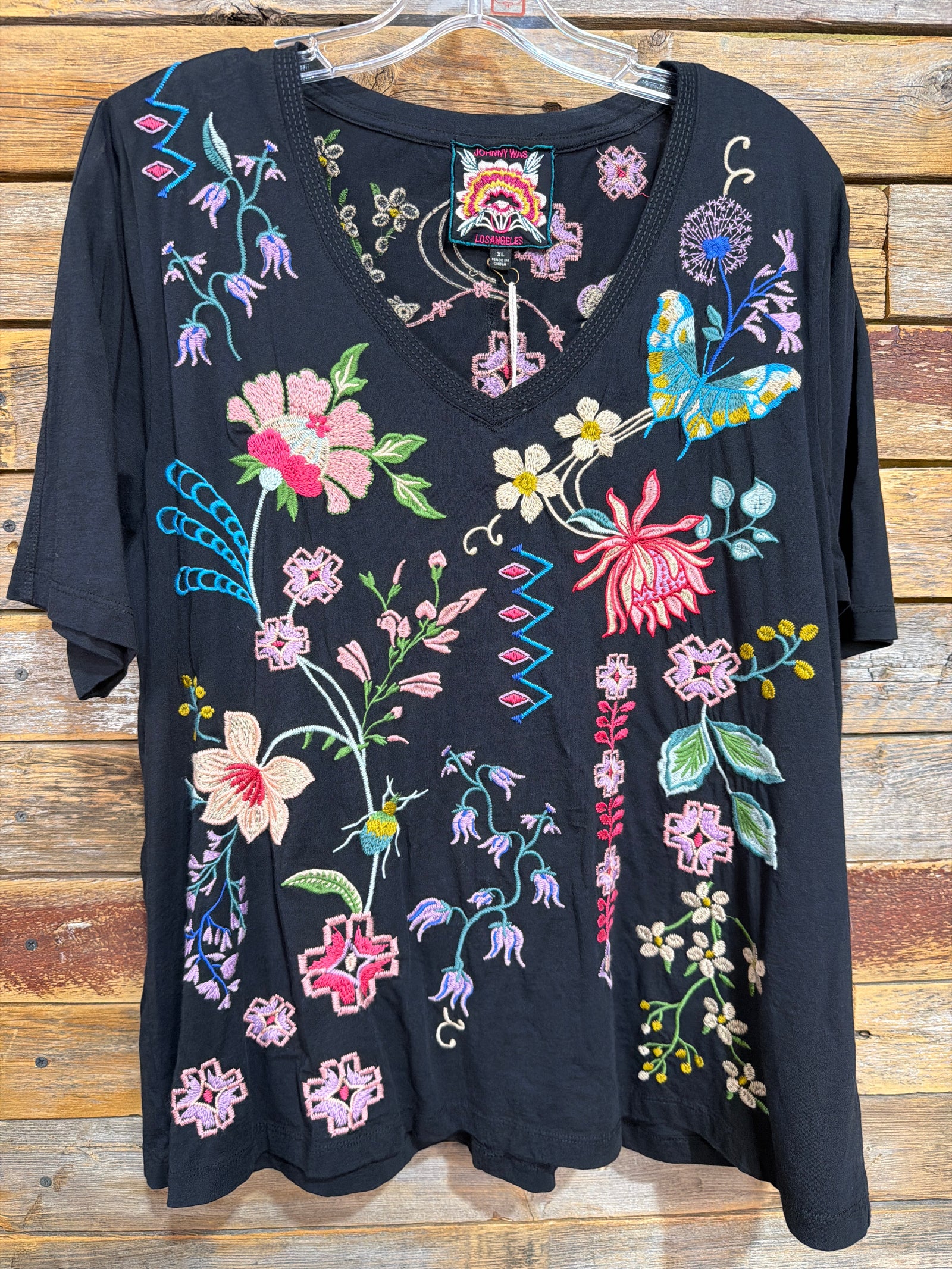 Johnny Was Short Sleeve Trapunto V-Neck Tee