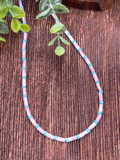 Vera Alternating Purple Spiny Cylinder & Turquoise Necklace - 18"