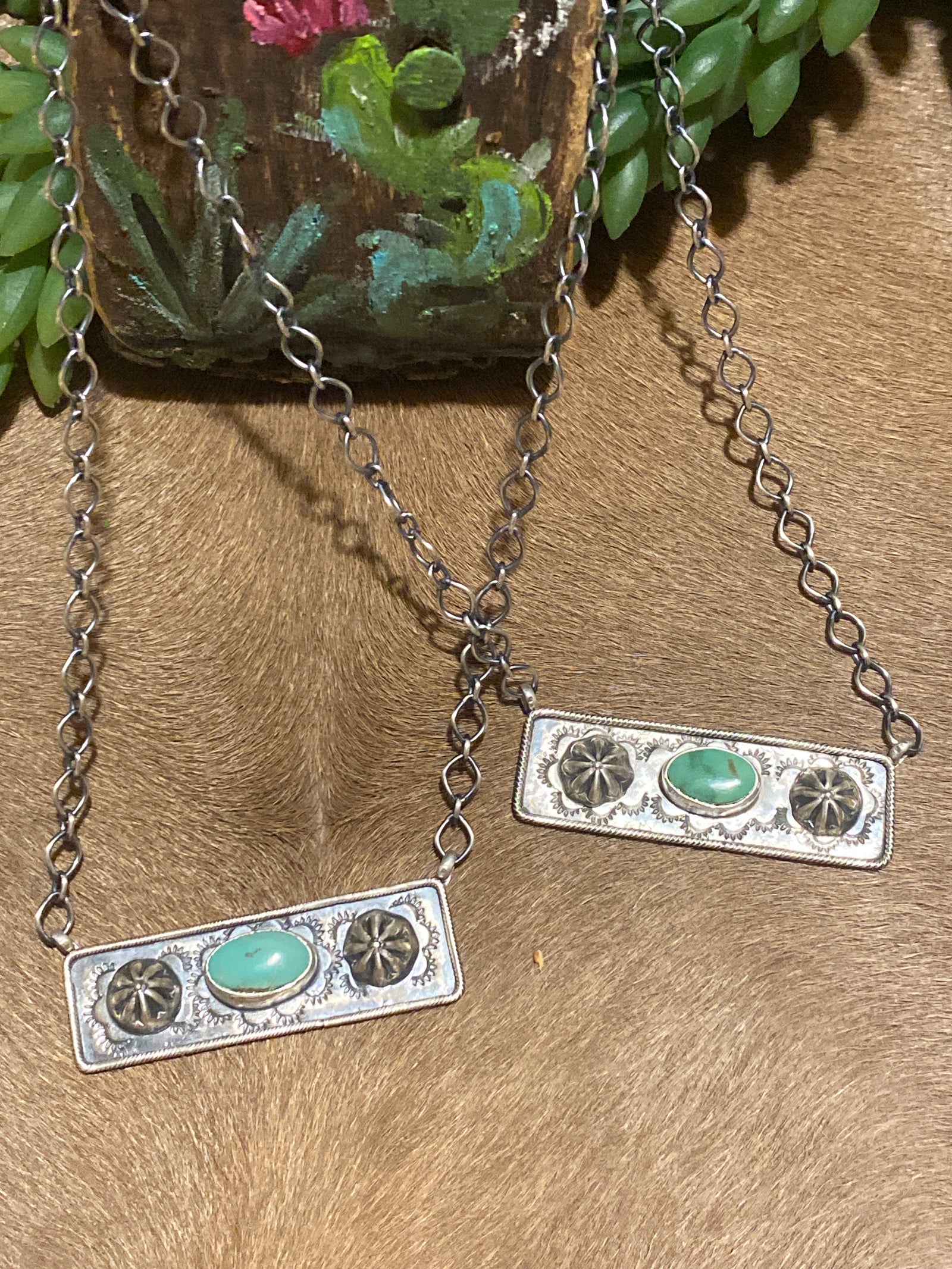 Cera Sterling Link Chain With Turquoise Burst Bar - 18"