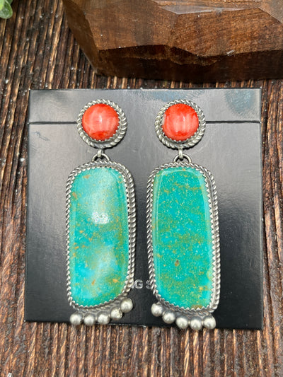 Emersyn Round Spiny Post Turquoise Drop Sterling Earrings on