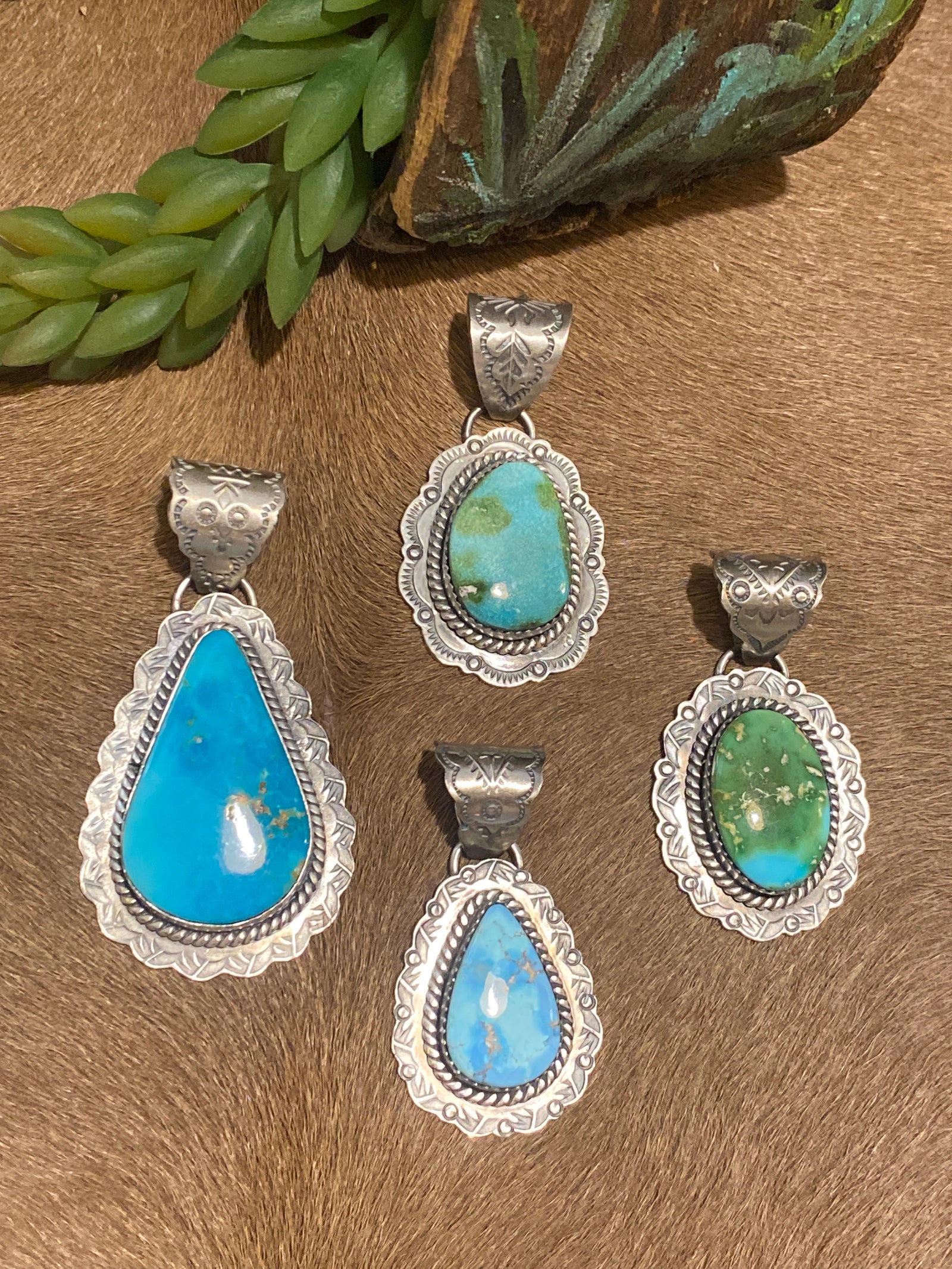 Gibson Sterling Scalloped Turquoise Sterling Pendants
