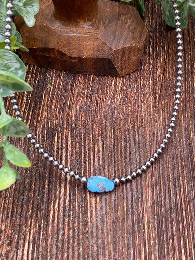 Norah Sterling 2mm Pearl Necklace With Tumbled Golden Hills Turquoise Center - 16"