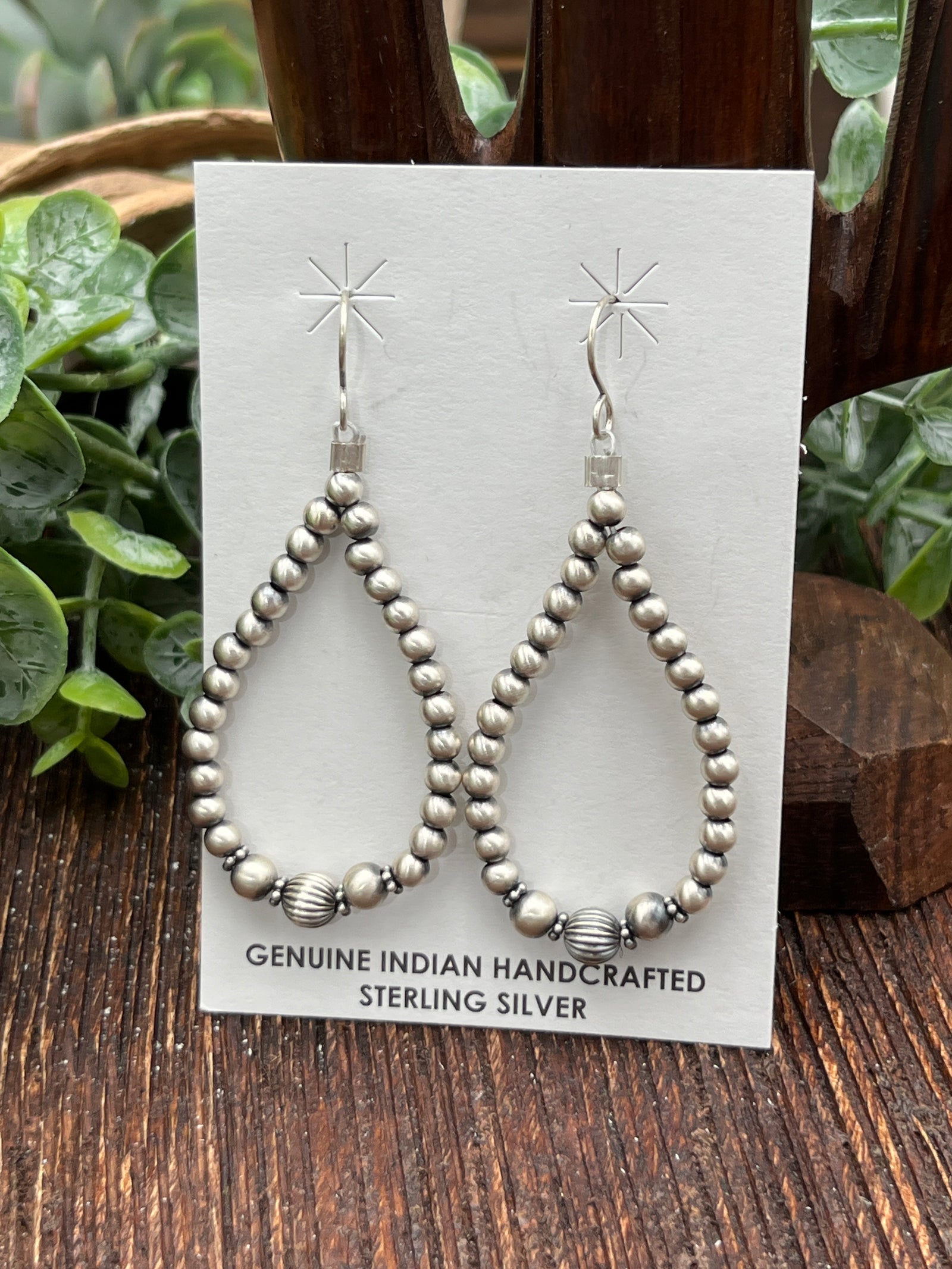 Beverly 4mm Navajo Teardrop Earrings With Stamped Center Bead - 2.5"
