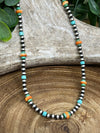 Indy 4mm Navajo Necklace With Even Turquoise & Orange Spiny Beads - 16"