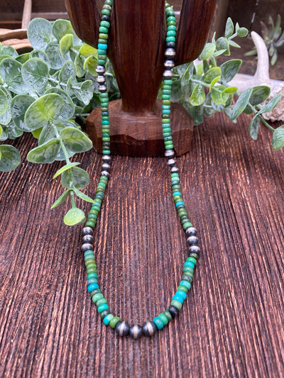 Bombay Green Turquoise Bead Necklace With 6mm Navajo Pearl Accents - 18"