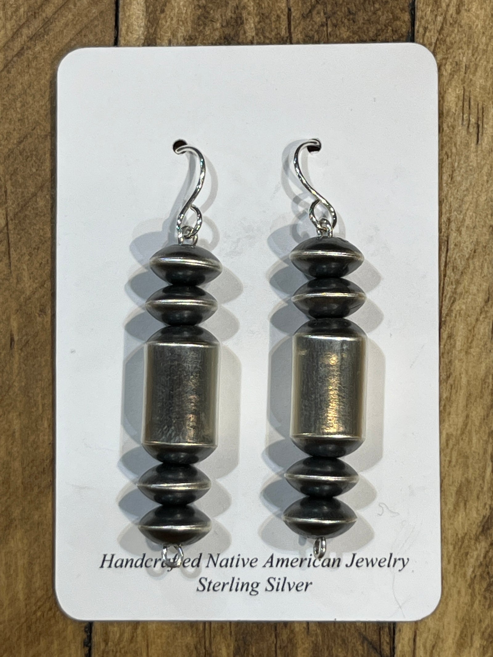 Logan Sterling Stacked Navajo Cylinder Bead Fish Hook Earrings