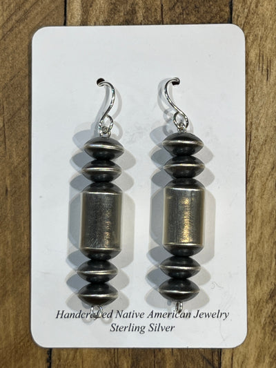 Logan Sterling Stacked Navajo Cylinder Bead Fish Hook Earrings