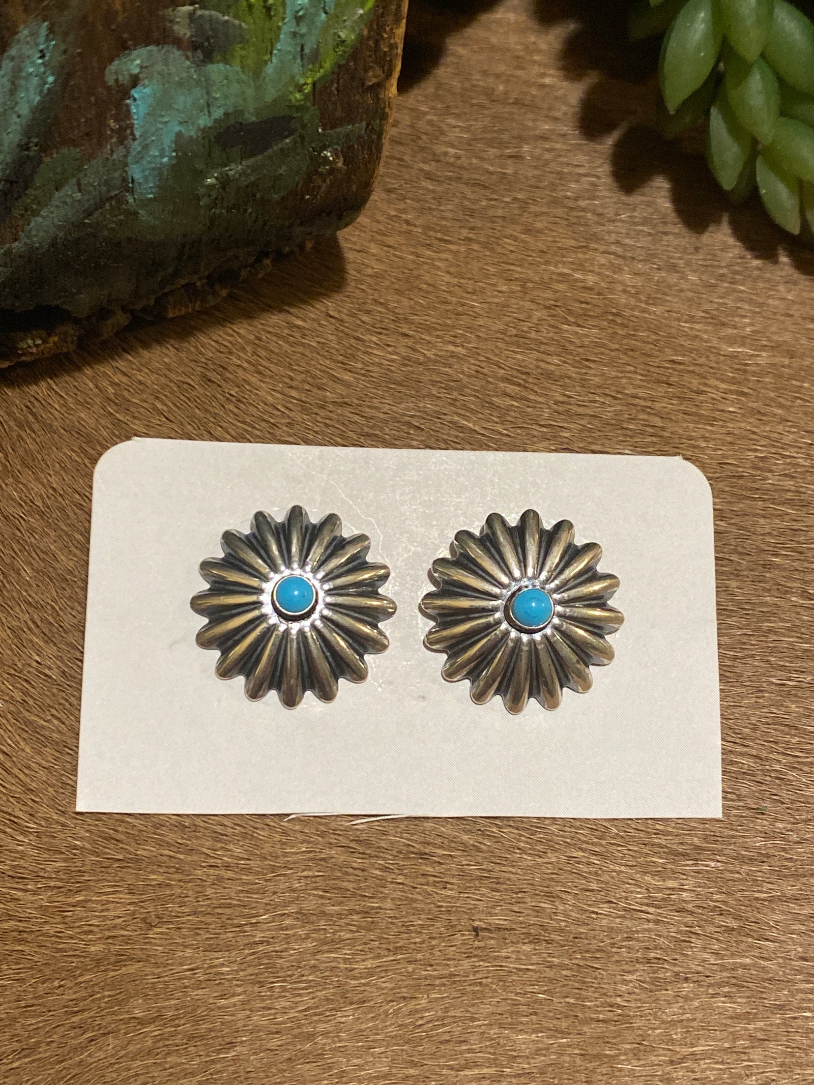 Lasalle Turquoise Center Floral Concho Earrings - .75"