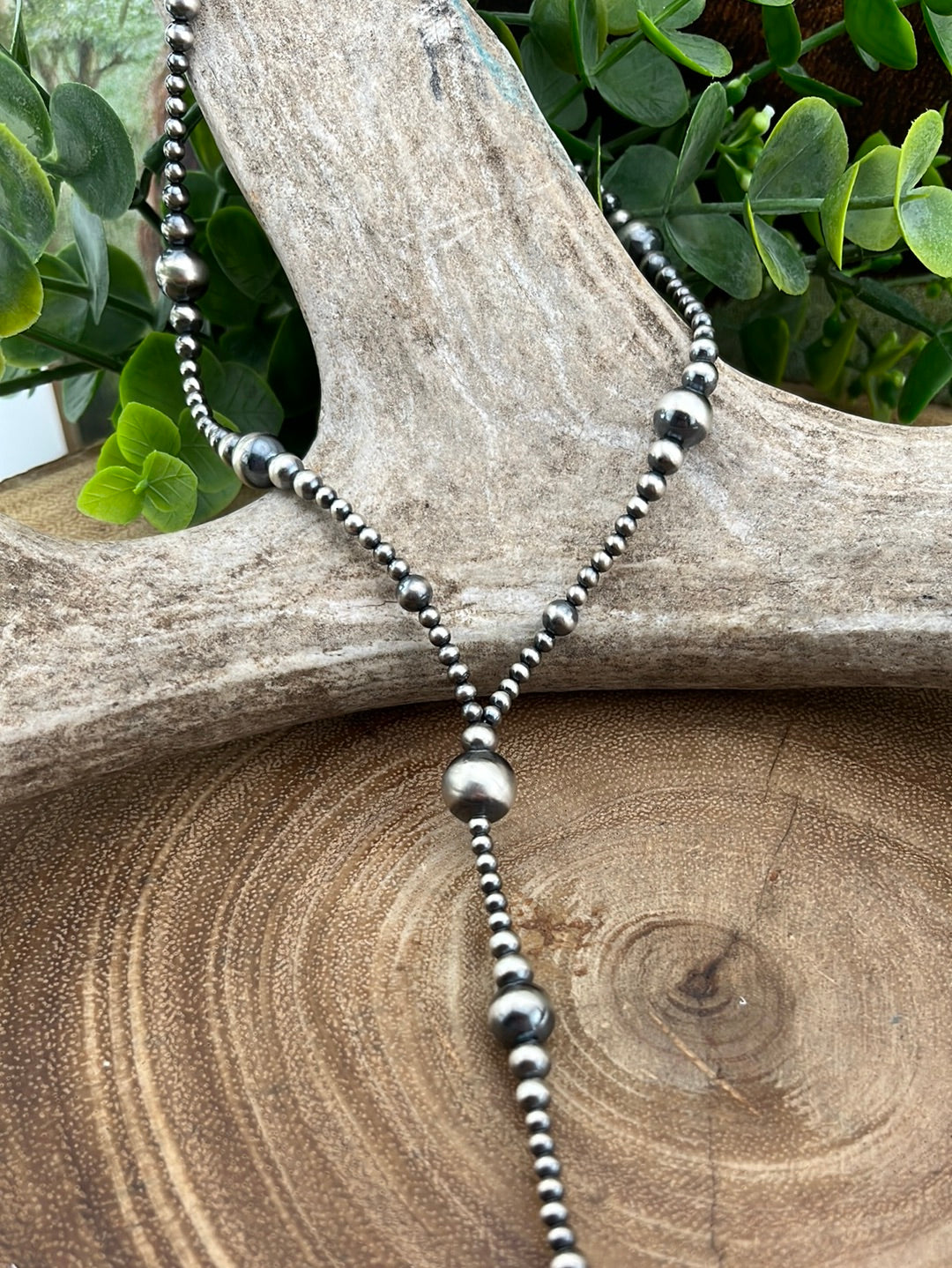 Vizor Sterling Silver Y Lariat Varied Navajo Pearl Necklace