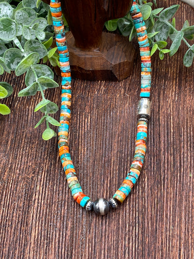 Copello Sterling Turquoise Spiny Mix Necklace With Navajo Center