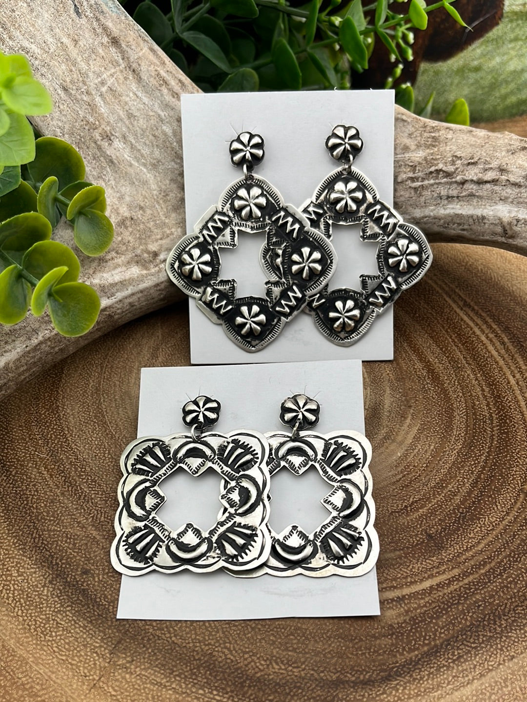 Concho Stamped & Embossed Sterling Earrings