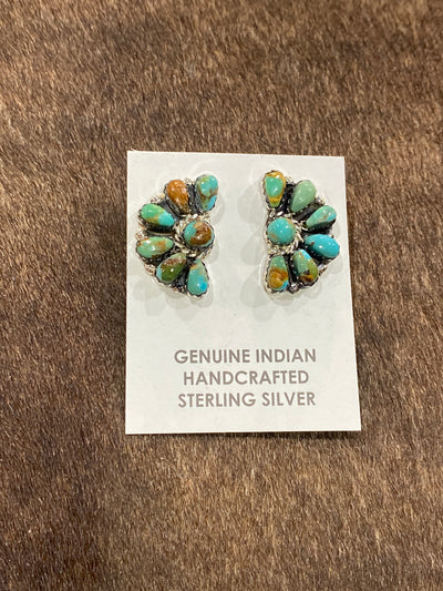 Candleridge Turquoise Round Center Half Circle Cluster Post Earrings - .8"