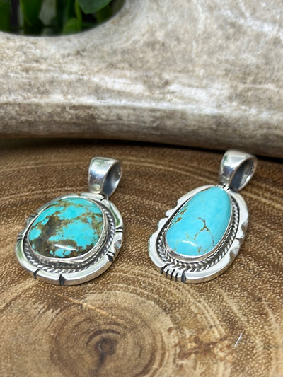 Jesse Sterling Turquoise Pendant with Notched Rope Detail