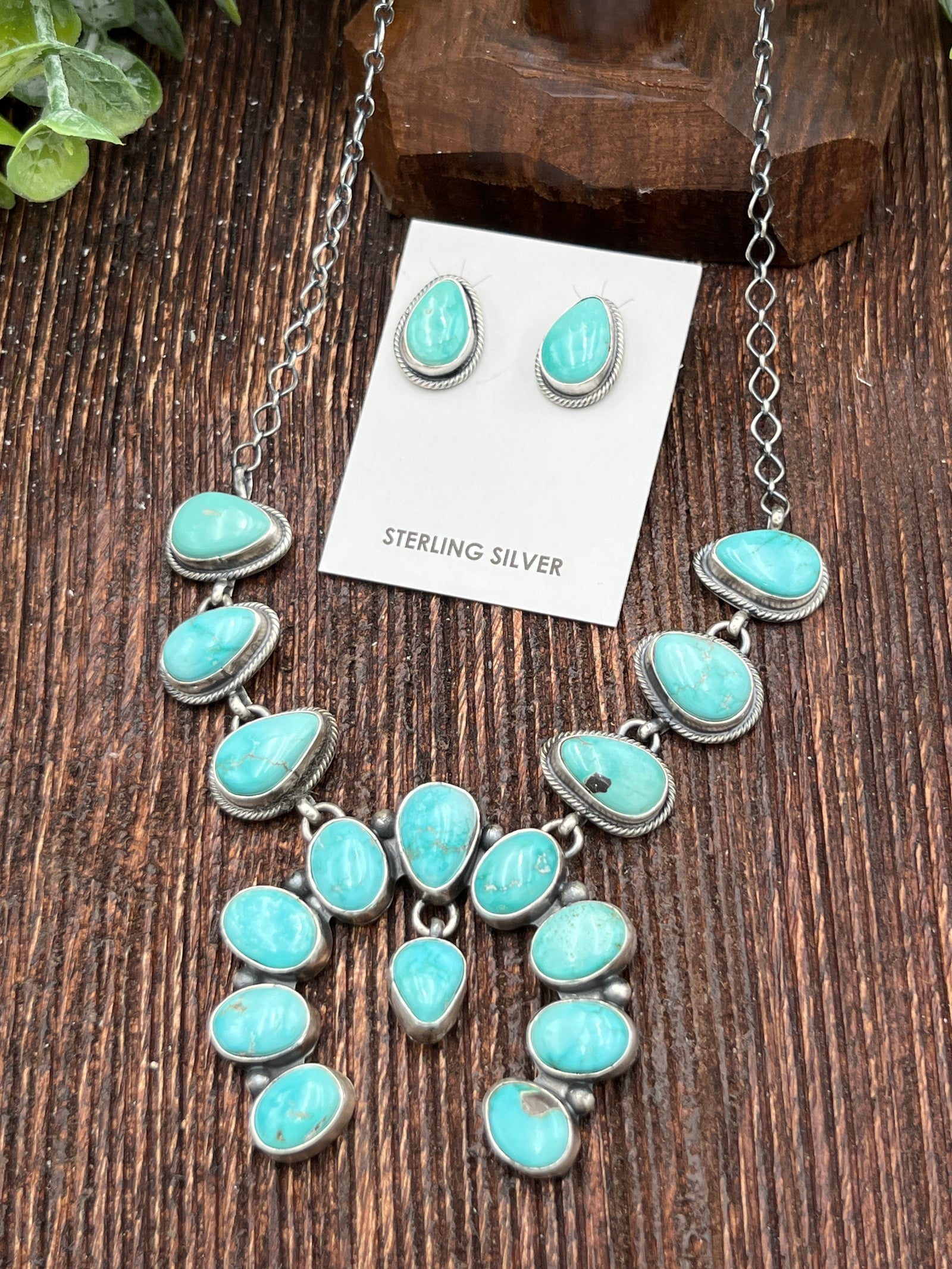 Albright Sterling Turquoise Naja Necklace & Earrings Set - 18"