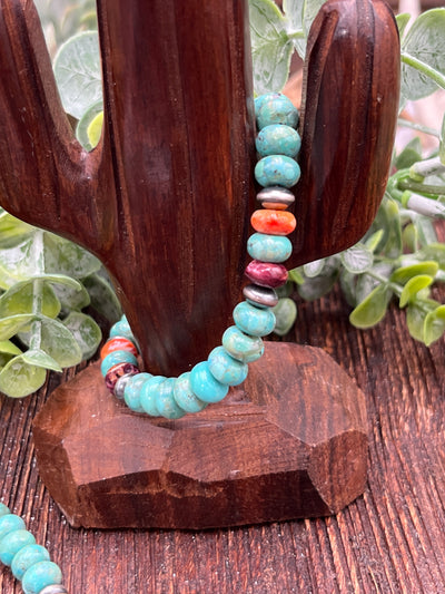 Cuero Sterling Navajo Saucer, Turquoise & Spiny Bracelet - 8"