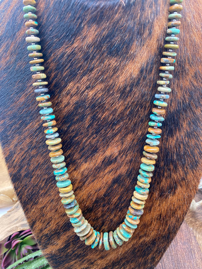 Kelter Turquoise Saucer Necklace With Alternating Silver Beads - 28" lol oh kl