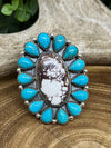 Gabriella Sterling Turquoise Teardrop & Wild Horse Stone Ring - Adjustable