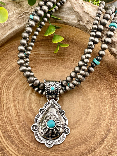 Libby Triple Strand Necklace With Scalloped Teardrop Pendant - 18"