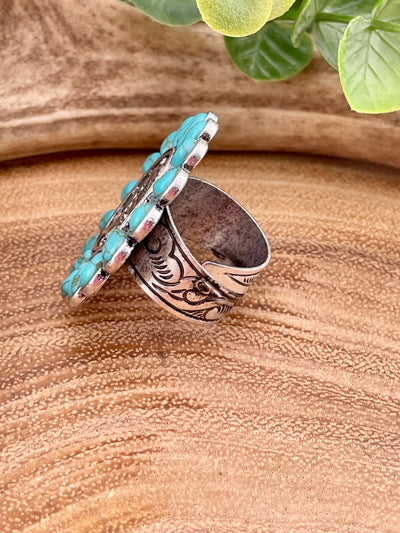 Quincy Fashion Turquoise Surround Liberty Coin Ring