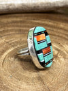 Tina Double Banded Oval Inlaid Turquoise Multi Ring - size 8.5