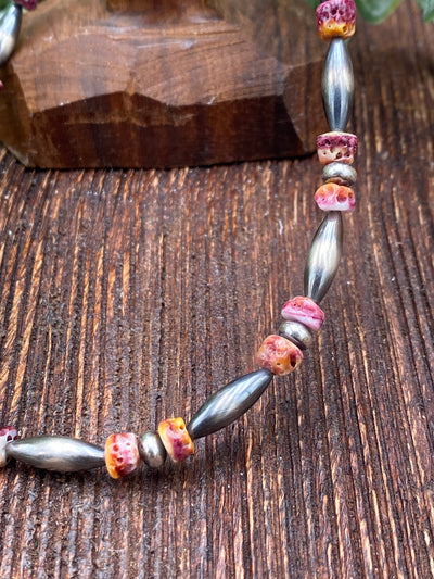 Teeples Sterling Necklace With Tumbled Spiny Oyster & Torpedo Beads - Purple