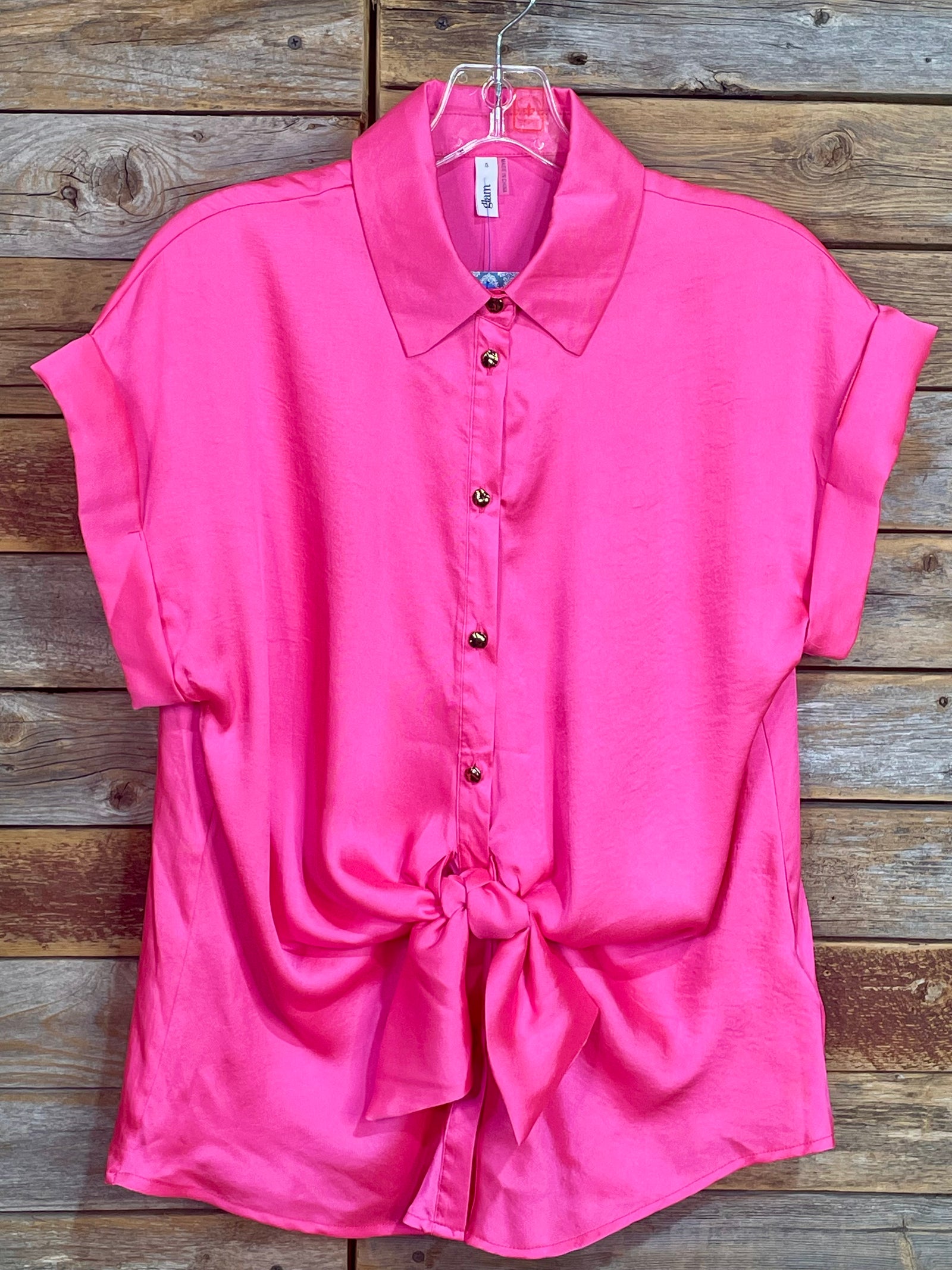 Carlee Hot Pink Front Tie Short Sleeve Top
