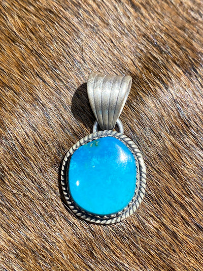 Kenner Roped Sterling Saw Edge Single Stone Turquoise Pendant