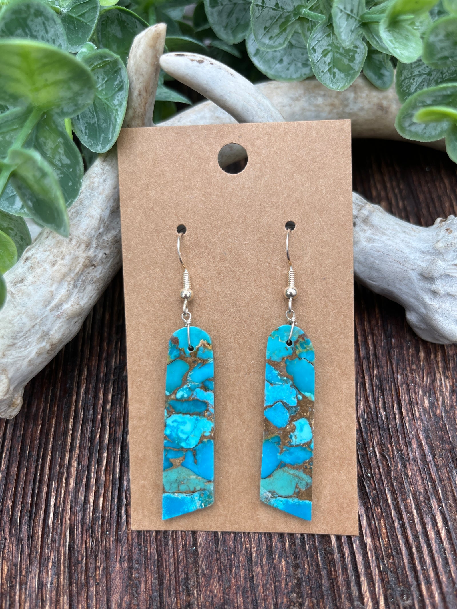 Angel Wings Sterling Turquoise Slab Earrings - 1.6"