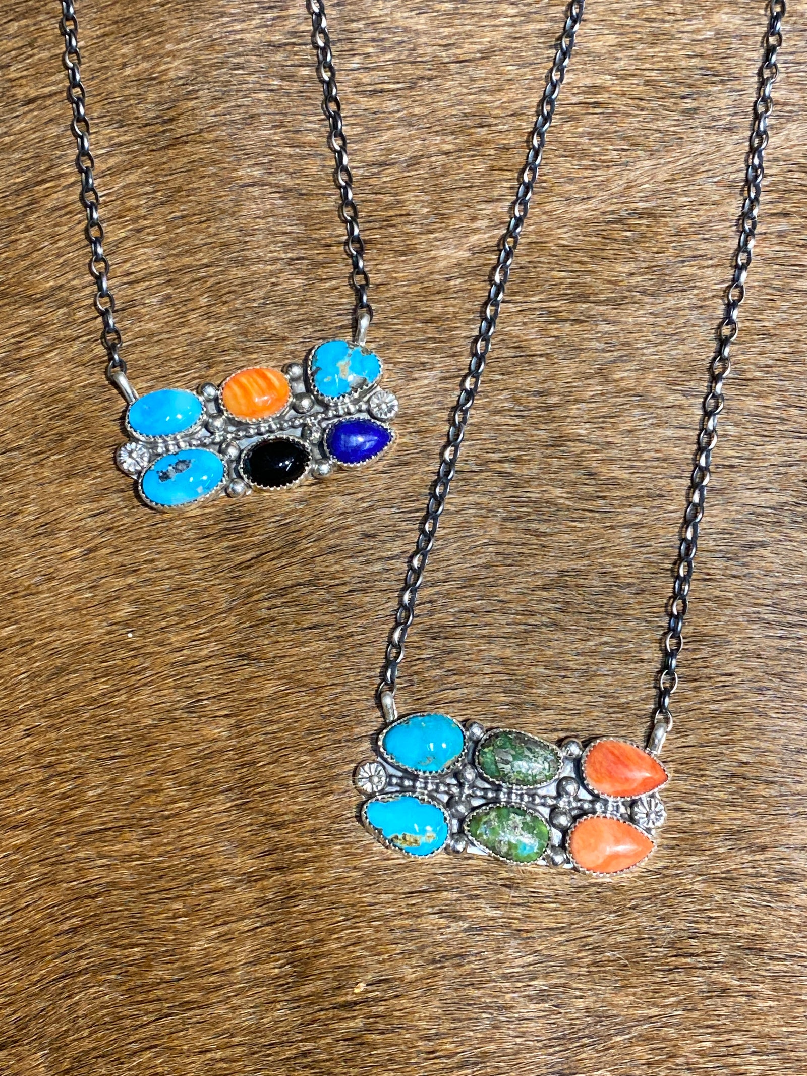 Lloyd Sterling Link Chain with 6 Multi Stone Pendant - 16"