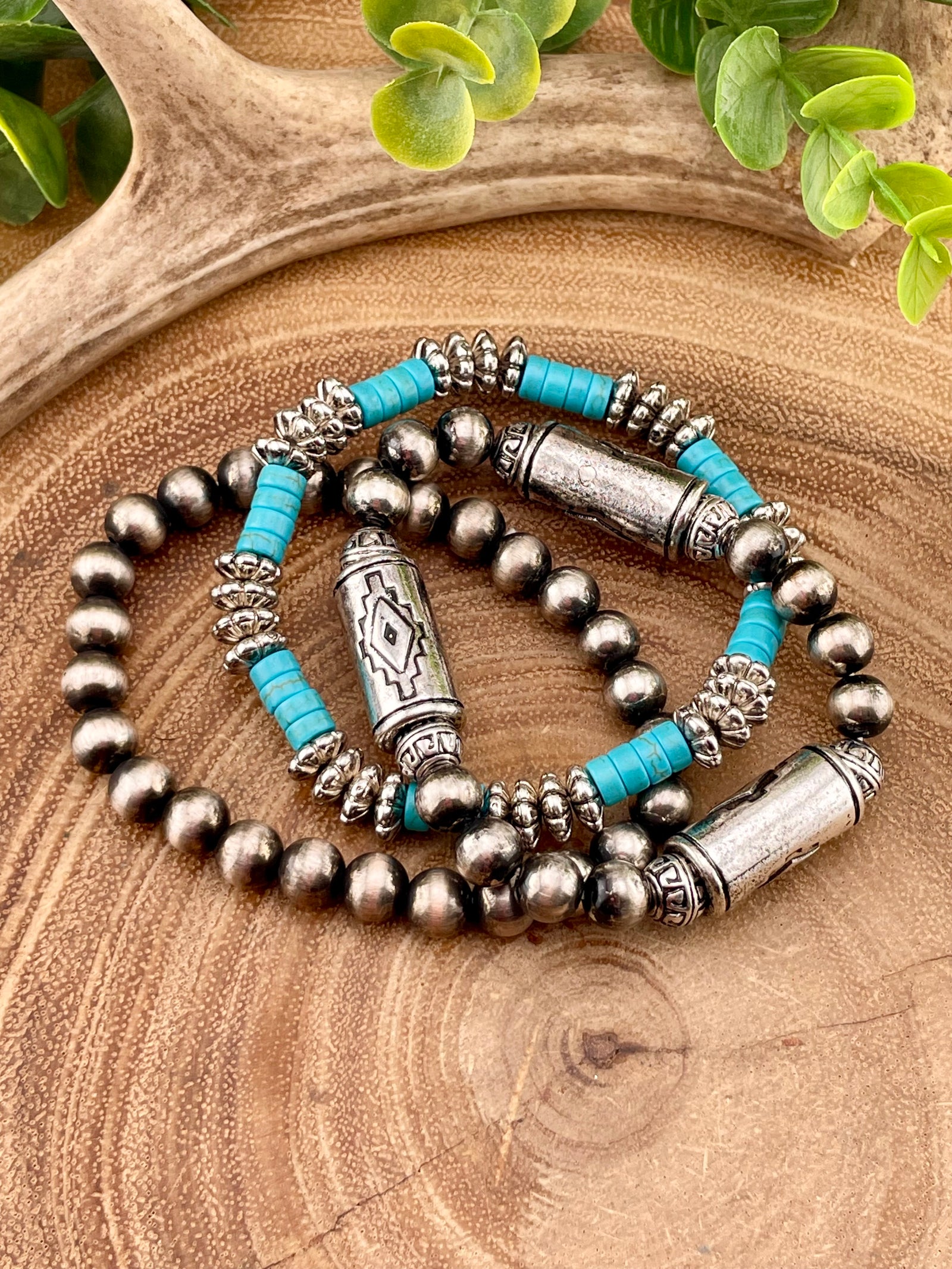 Parmly Turquoise & Silver Set of 3 Stretch Bracelets