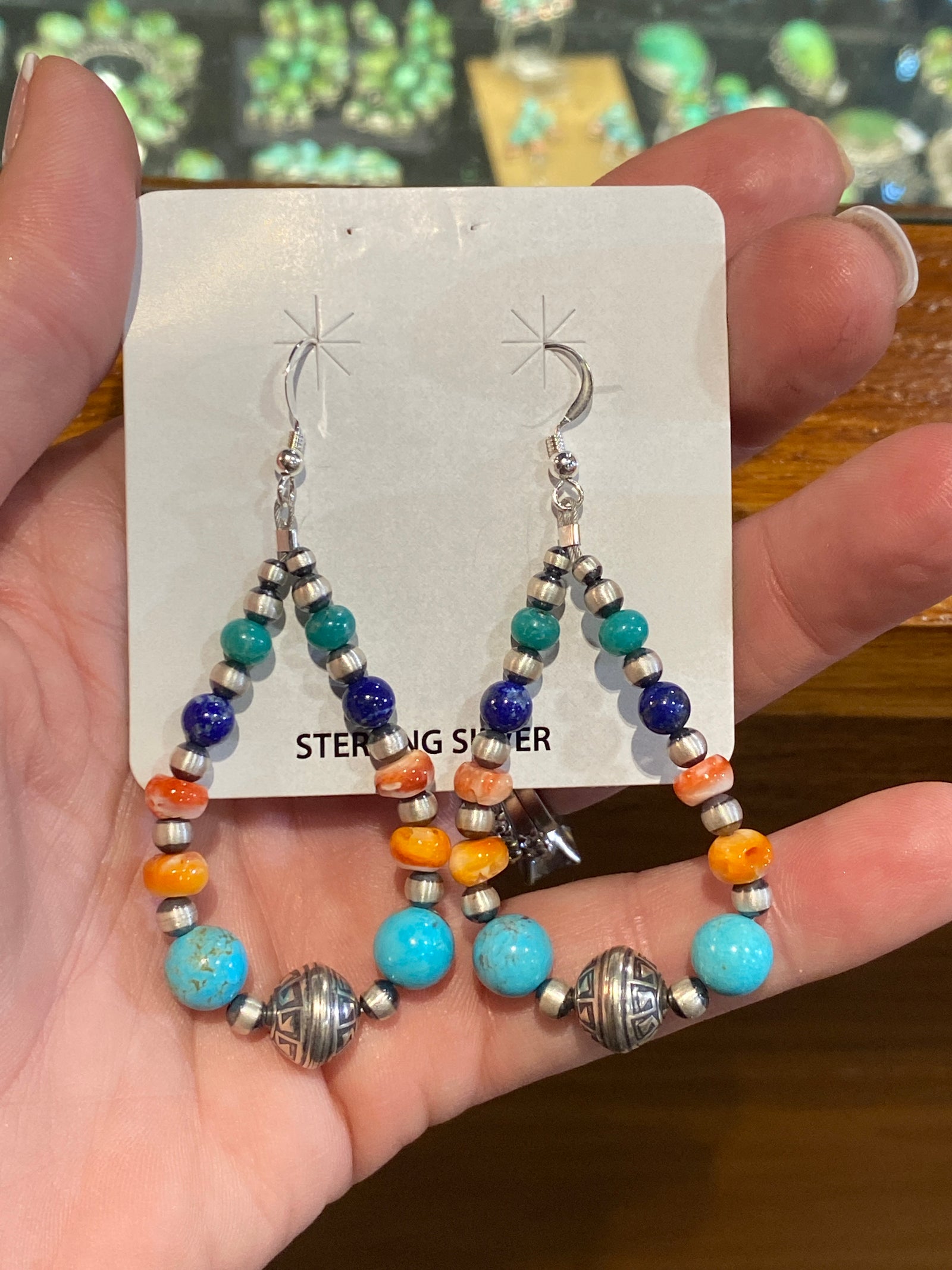 Oster Sterling Navajo & Stamped Bead Teardrop Earrings - Multi