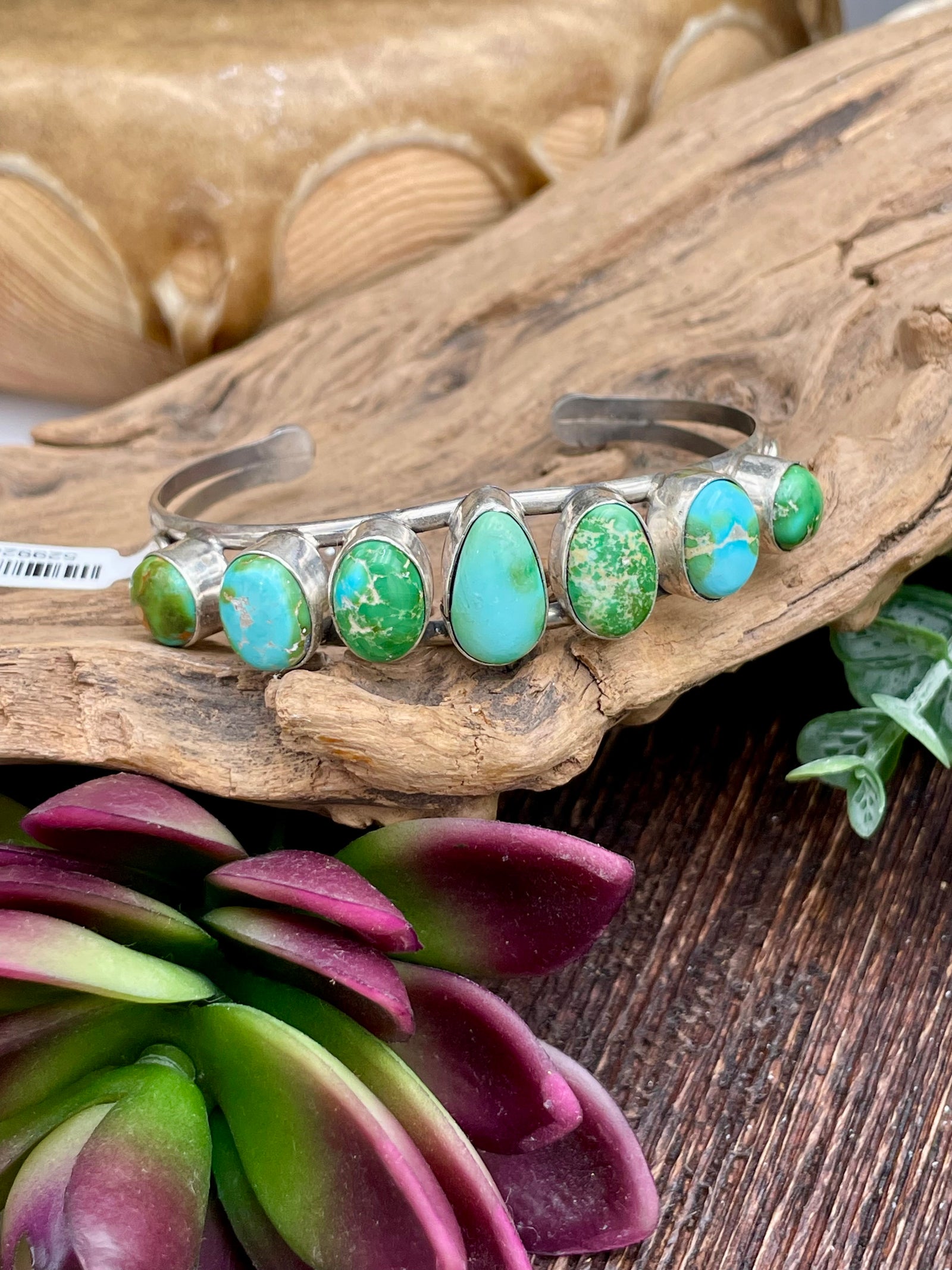 Trinity Sterling 7 Stone Turquoise Double Band Cuff