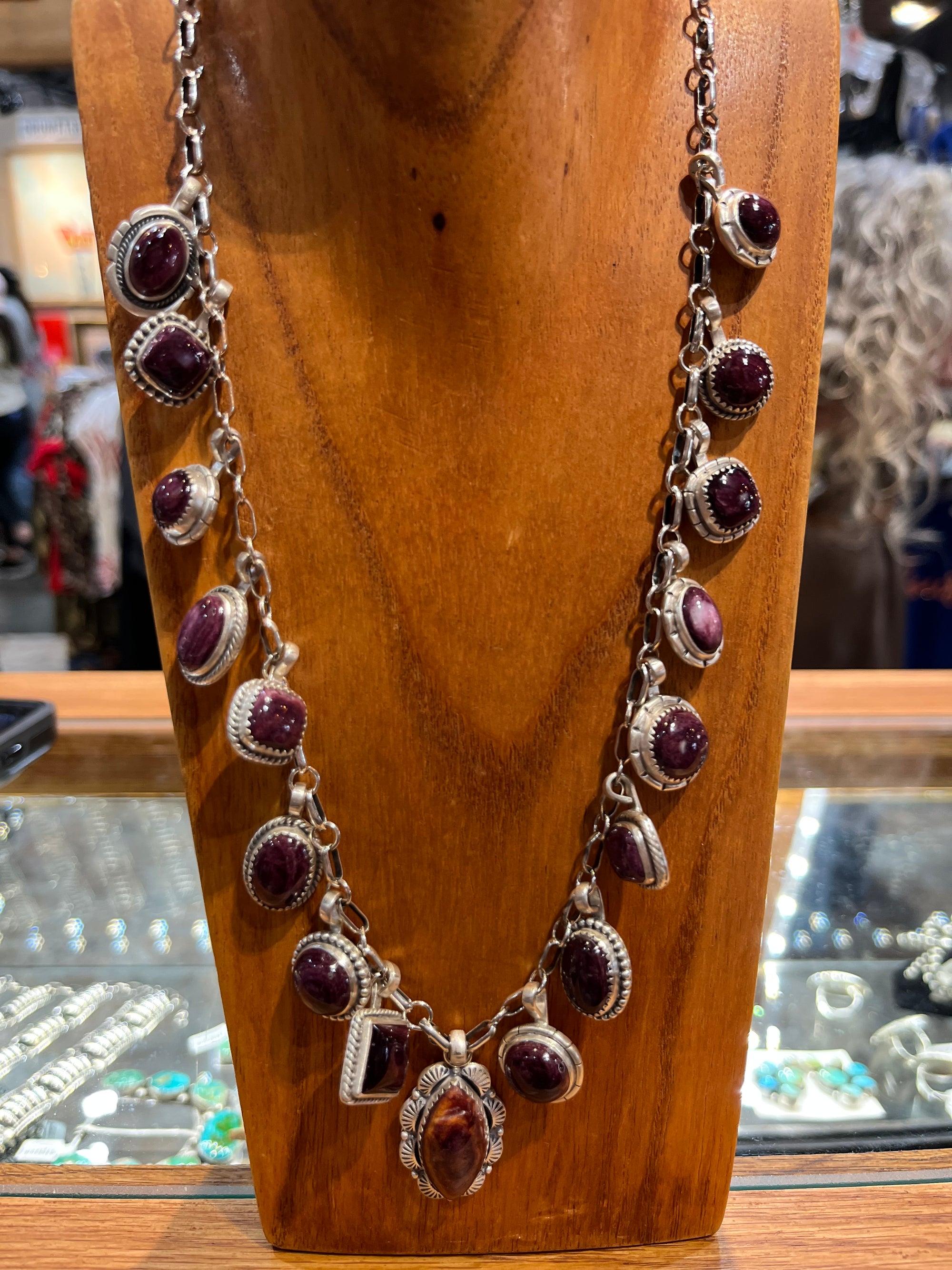 Lytle Grove Sterling Stone Charm Link Chain Necklace - Purple