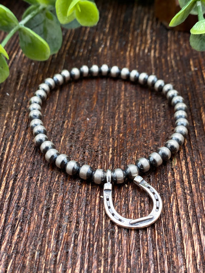Mira Western 5mm Sterling Navajo Charm Bracelet - Horseshoe