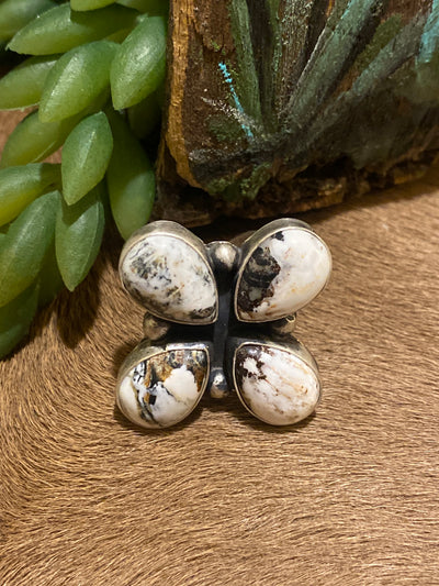Shasta Quad Teardrop White Mix Ring - Size 9