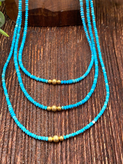 Mayberry Turquoise Mini Bead Necklace With Gold Center