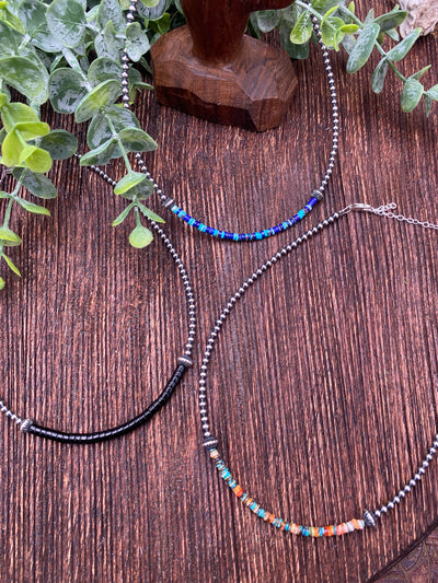 Otto Sterling 2mm Pearl Necklace With Color Center Beads - 16"