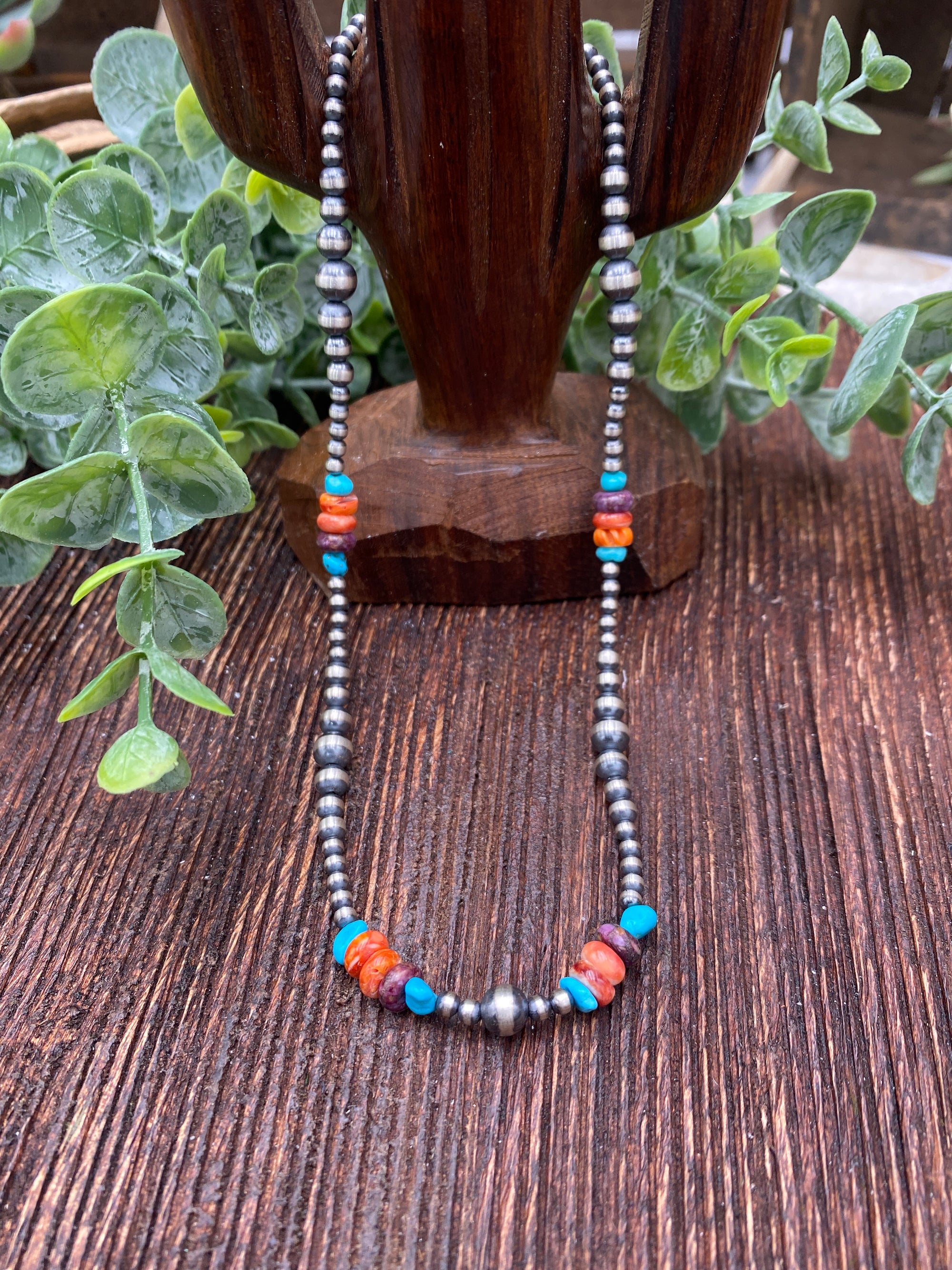 Reba Grouped Navajo, Turquoise & Spiny Necklace - 14"