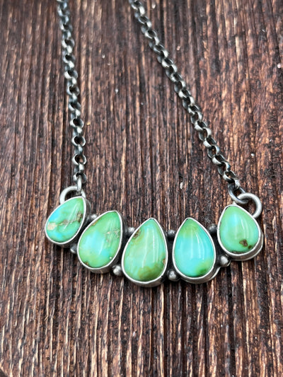 Benton Sterling Necklace With Green 5 Stone Pendant Center