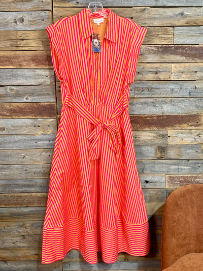 Felicia Hot Pink & Orange Striped Midi Dress