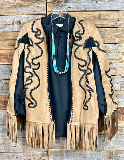 Henley Suede Boot Stitch Fringe Cape - Camel